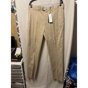NWT Faconnable Beige Flat Front Cotton Khakis Chinos Mens Pants 35R Raw Hem
